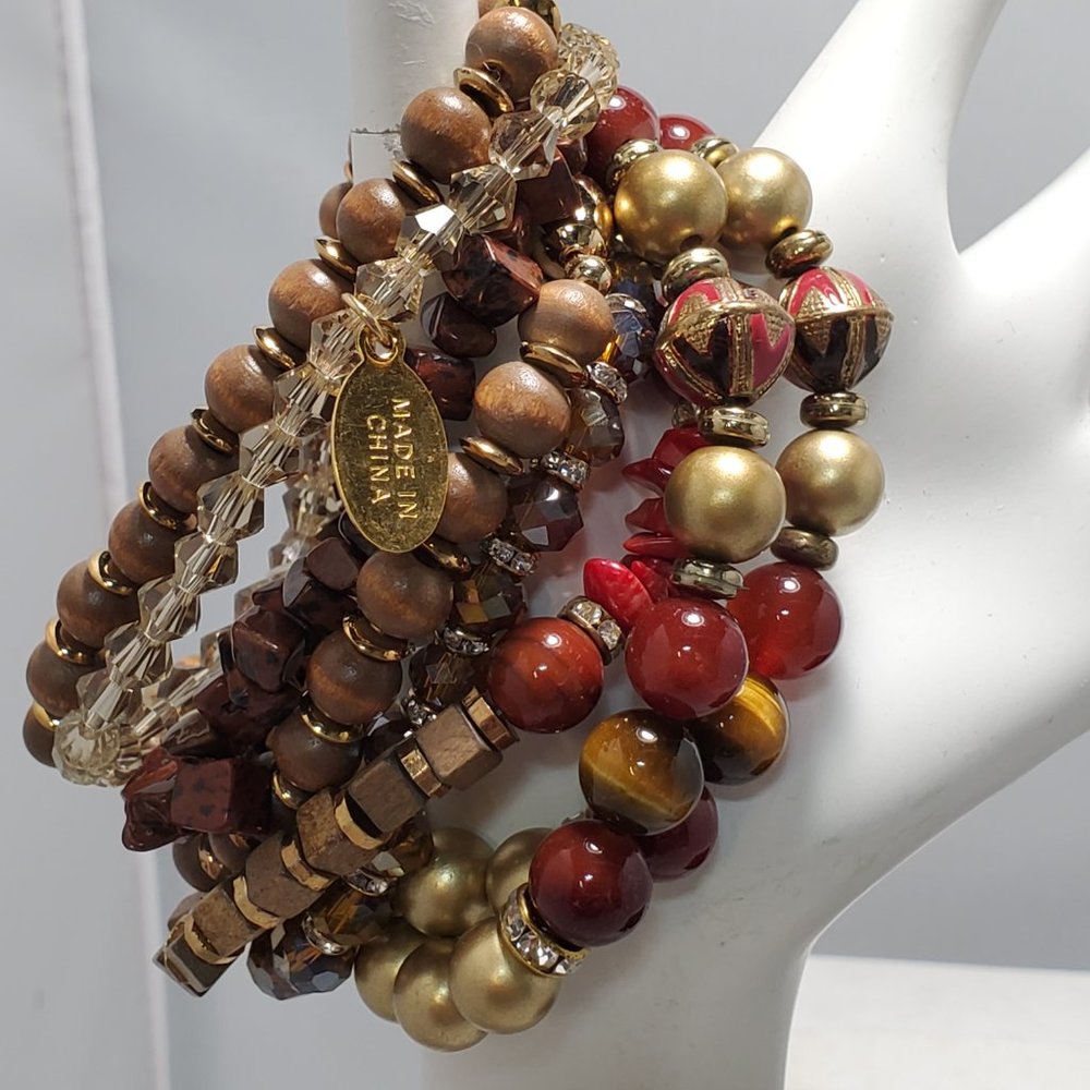 Ali khan 8pc multi color stone stretch beaded bracelet with gift box